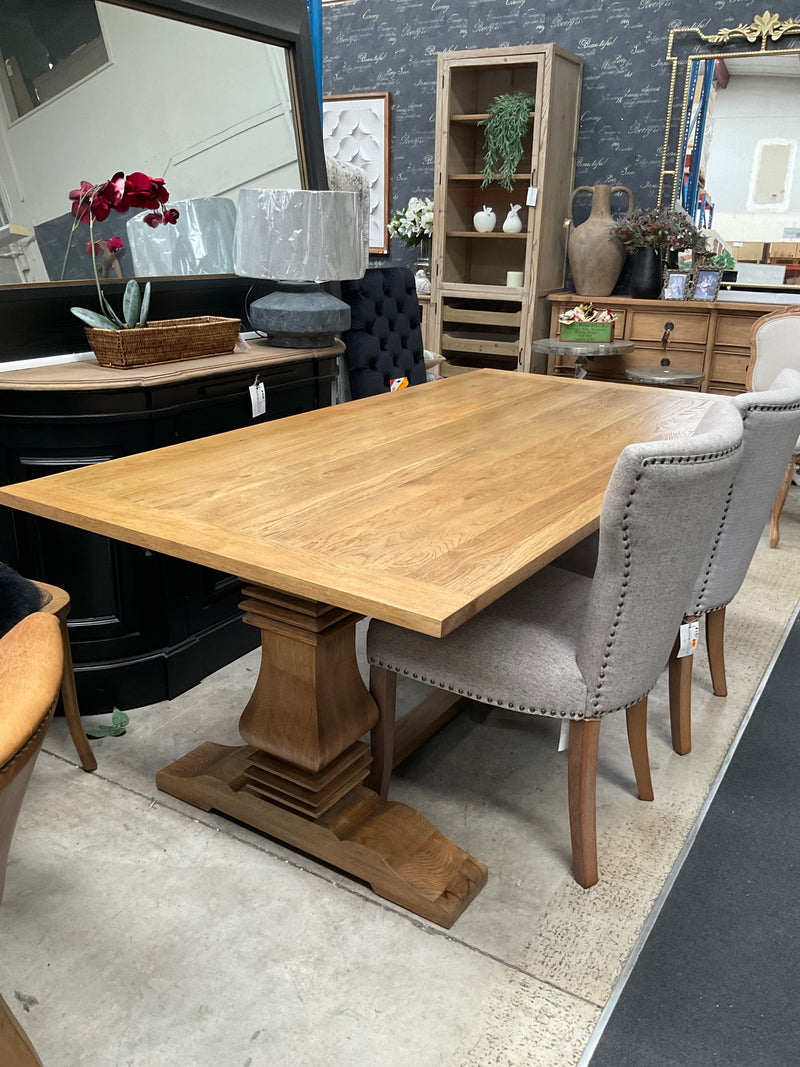 2m Oak Wood Trestle Dining Table