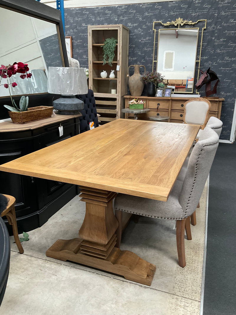 2m Oak Wood Trestle Dining Table
