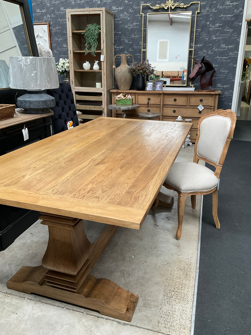 2m Oak Wood Trestle Dining Table