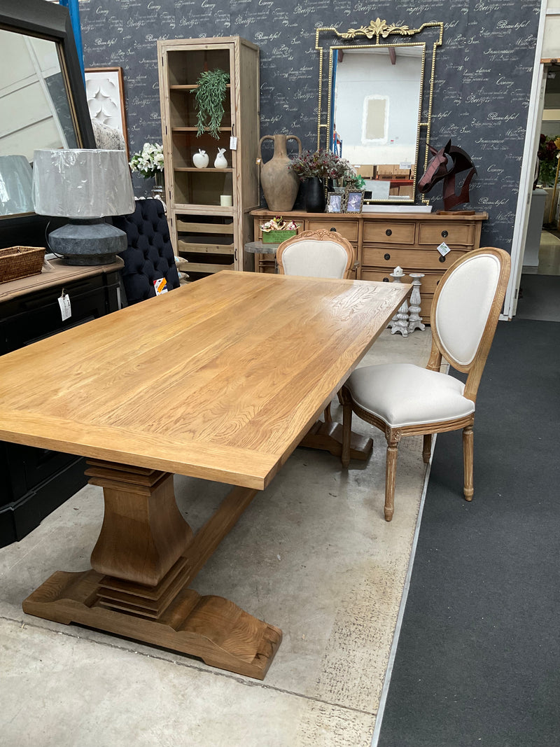 2m Oak Wood Trestle Dining Table