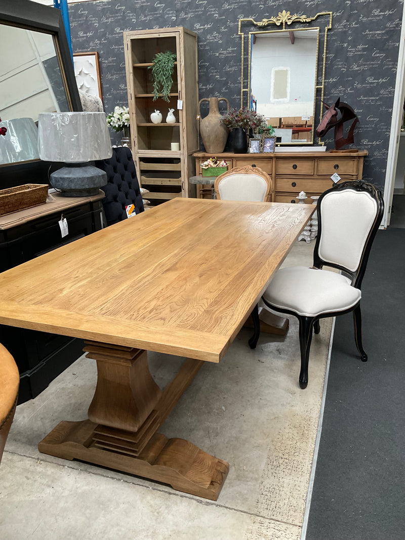 2m Oak Wood Trestle Dining Table