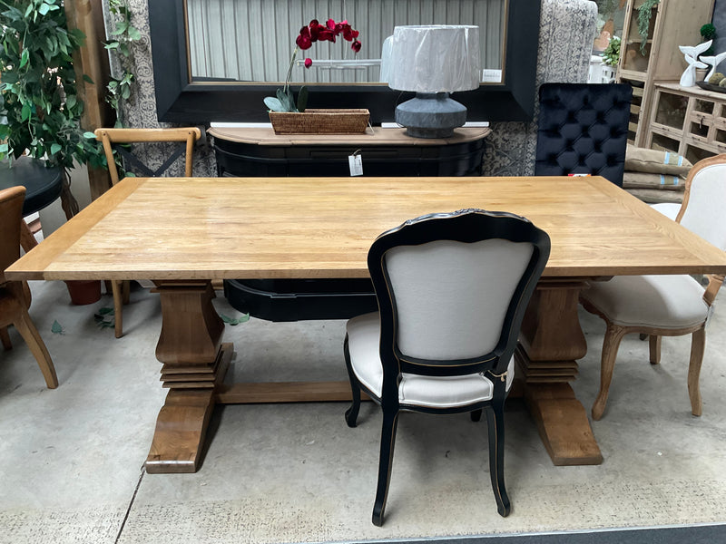 2m Oak Wood Trestle Dining Table