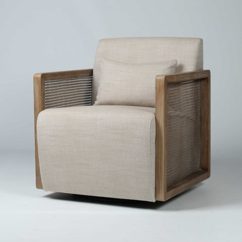 Archer Swivel Armchair Linen Look + Rattan + Light Oak