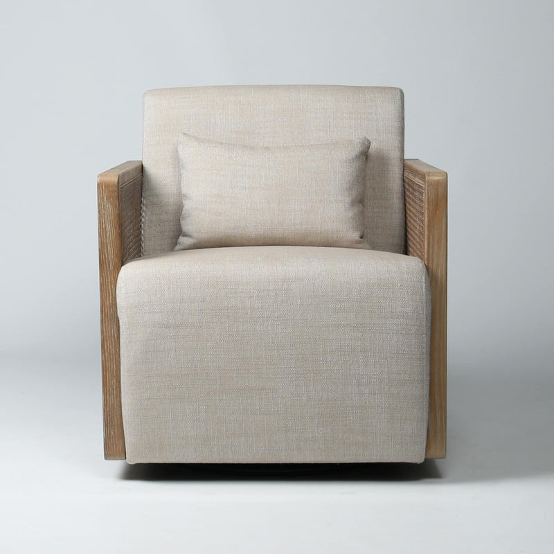 Archer Swivel Armchair Linen Look + Rattan + Light Oak