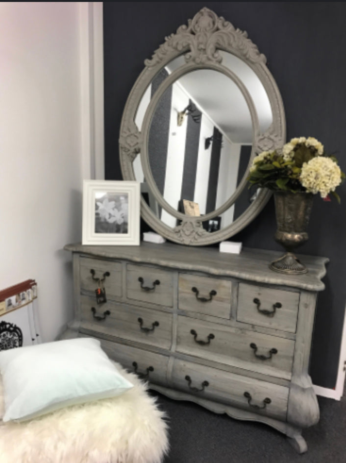 Bella  French 3 Drawer Bedside Mud Grey