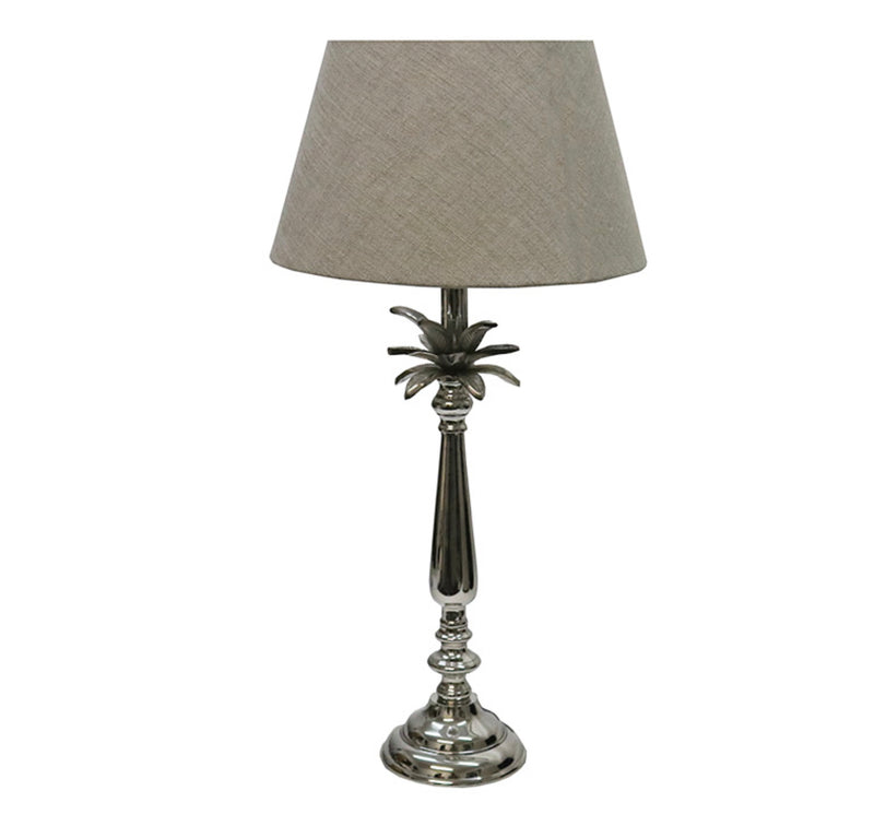 Aluminium Palm Table Lamp 62cm Nickel/Linen Shade