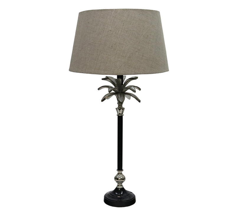 Aluminium Palm Table Lamp 69cm  Nickel/ Black Base/Beige Shade