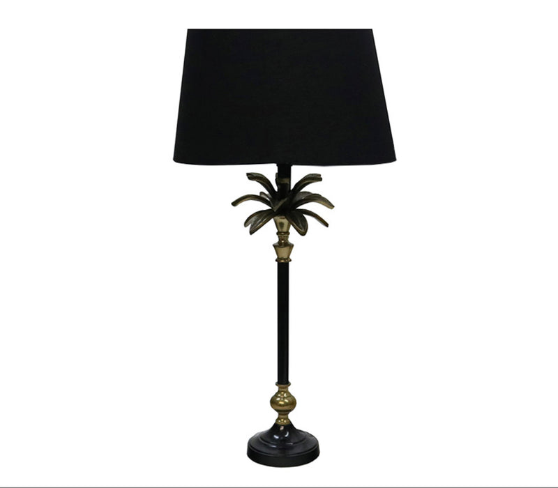 Aluminium Palm Table Lamp 69cm  Brass&Black Base/Black Shade