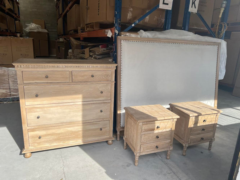King/ Maison French Country Oak Headboard  150Cm H/ Latte Velvet