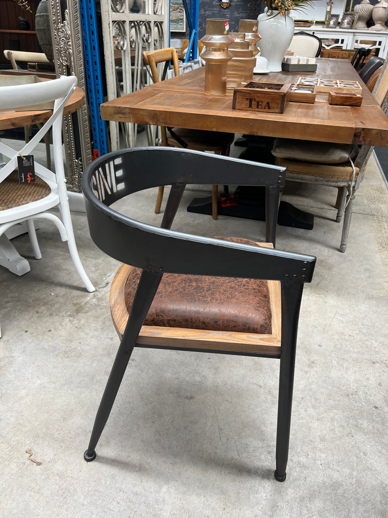 Industrial Iron/ Wood Arm Dining Chair