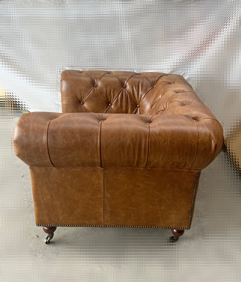 Top Grain Leather Chesterfield Sofa Single Seat Cocoa