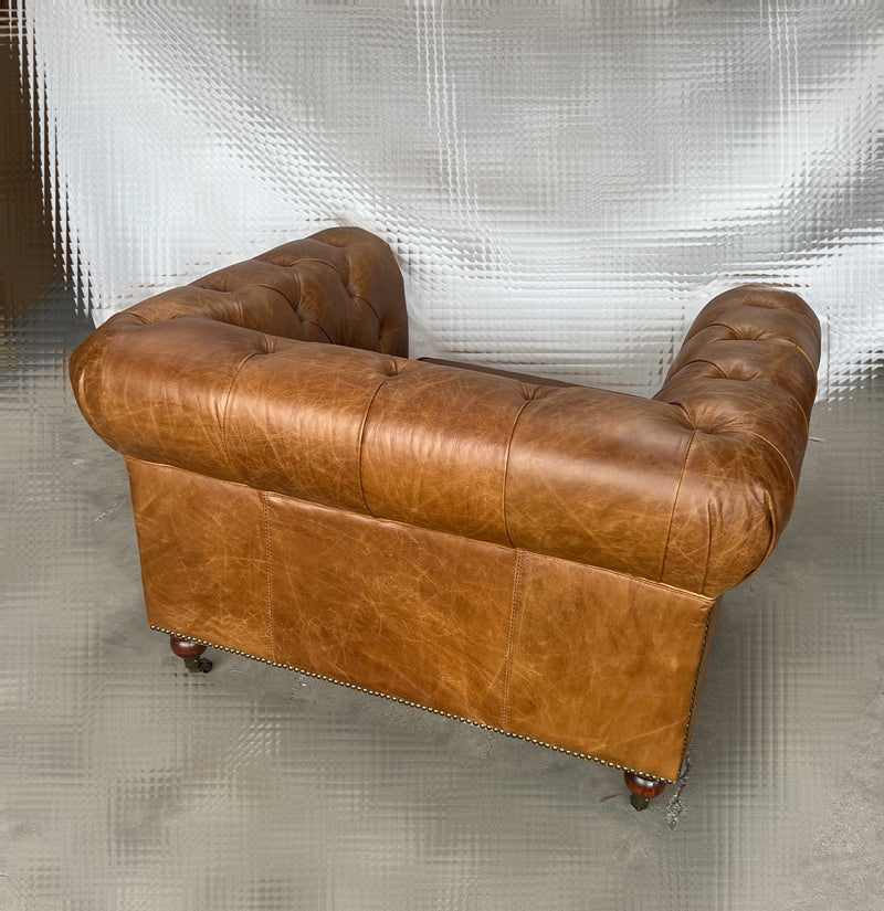Top Grain Leather Chesterfield Sofa Single Seat Cocoa