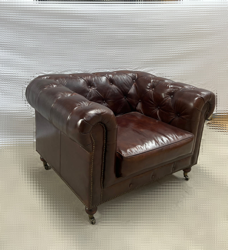 Top Grain Leather Chesterfield Sofa Single Seat Vintage Brown