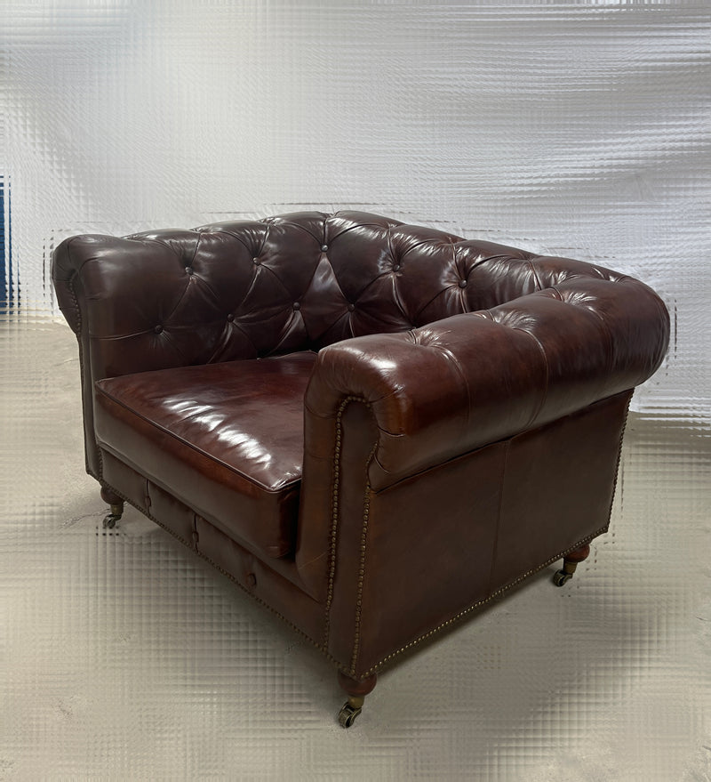 Top Grain Leather Chesterfield Sofa Single Seat Vintage Brown