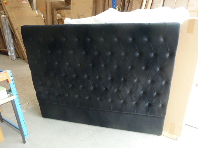 California King/ Buttoned 150cm H Black velvet Headboard