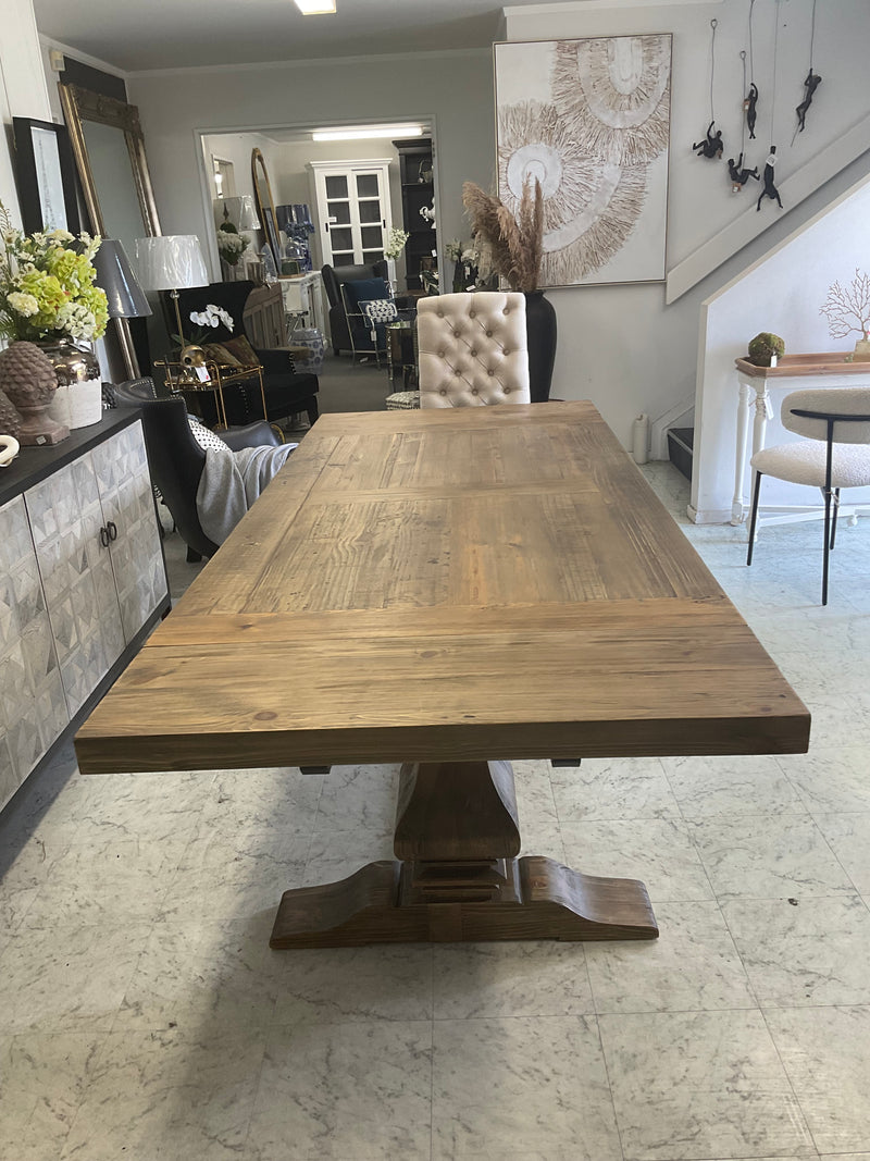 1.8-2.4m Extended  Wood Trestle Dining Table/ Natural Base