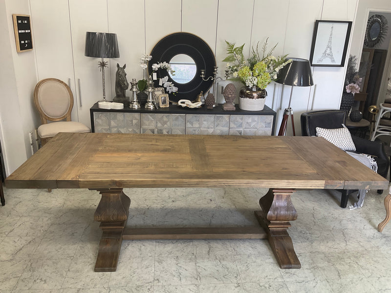 2.4-3.3m Extended Reclaimed Wood Trestle Dining Table