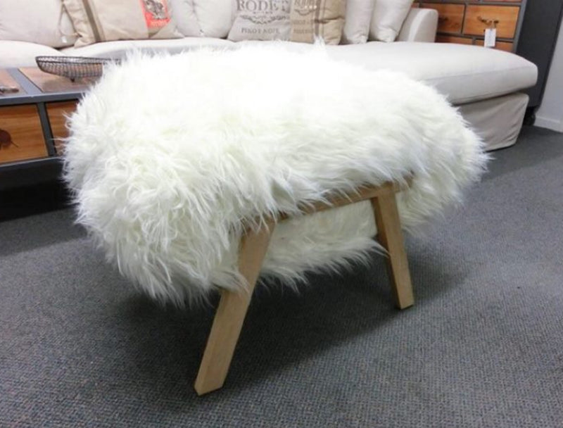 Fur Ottoman with Wood Base