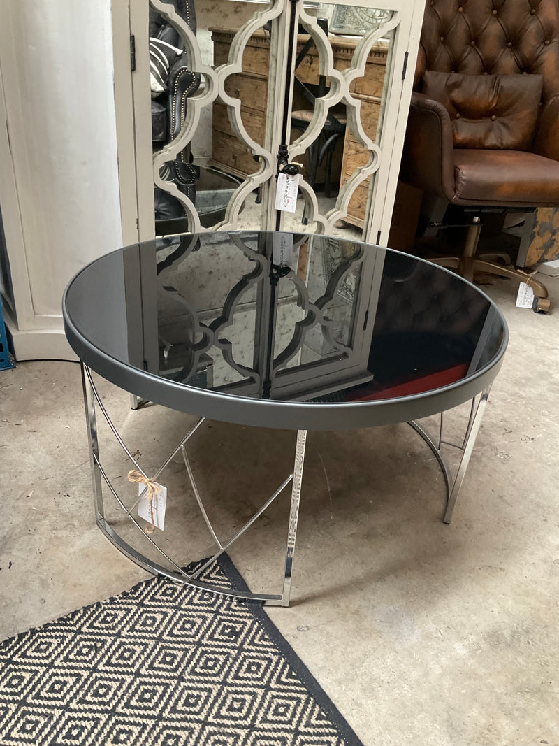 Round Glass Coffee Table Chrome 82cm