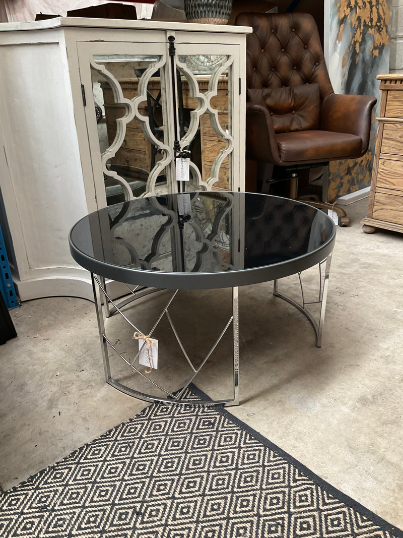 Round Glass Coffee Table Chrome 82cm