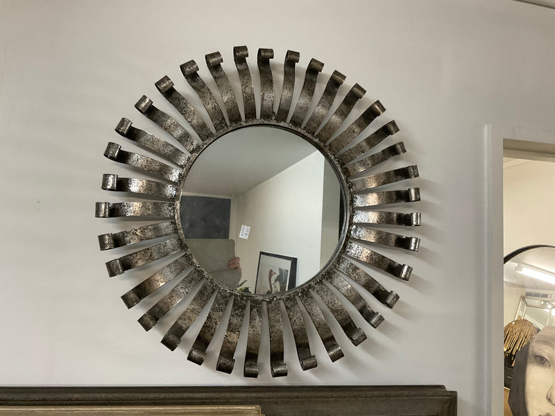 Silver Metal Sunburst Round Mirror 600mm