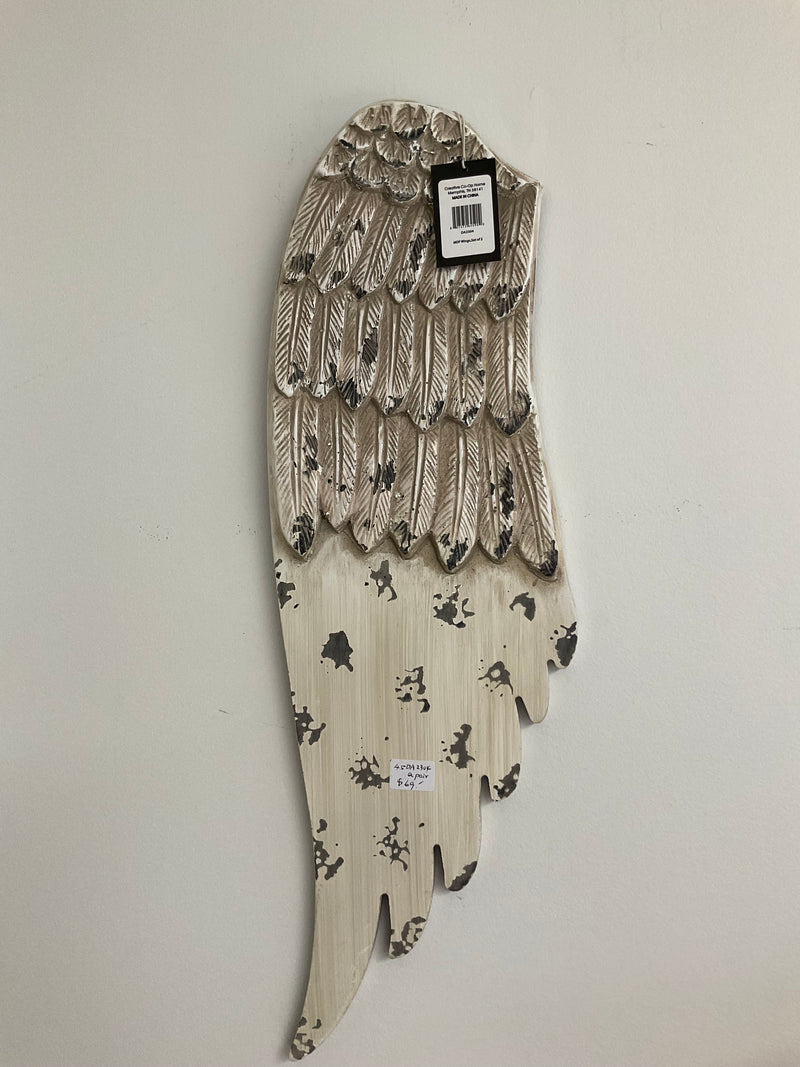 Distressed White Wood Angel Wings Set of 2