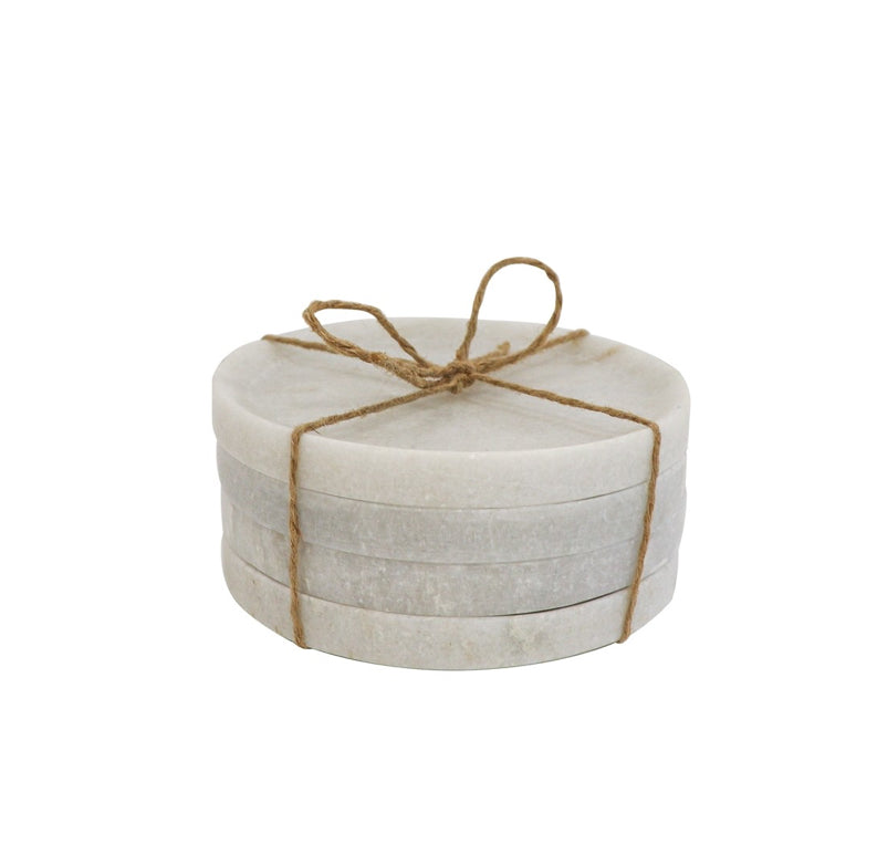 MARBLE ROUND COASTERS WHITE - SET OF 4