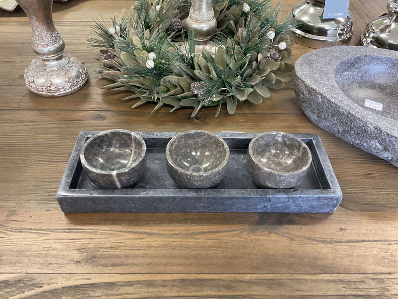 Stone Dipping Bowls on a Stone Plate