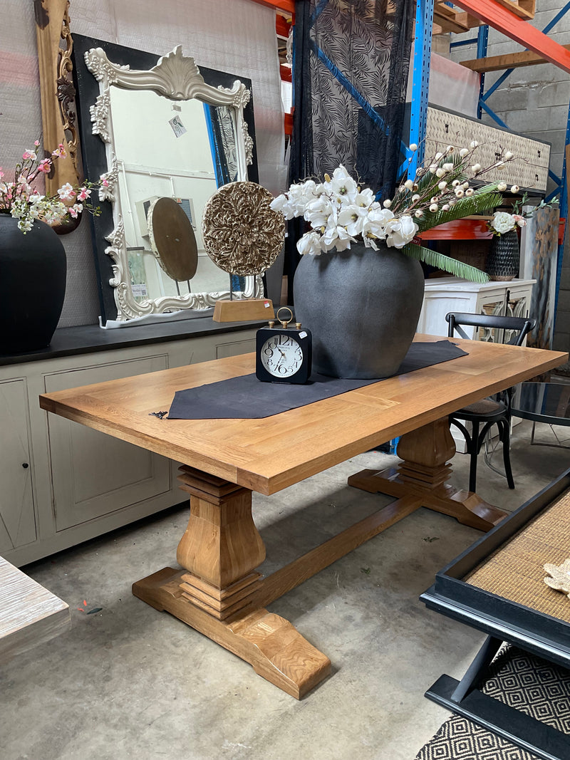 2m Oak Wood Trestle Dining Table and