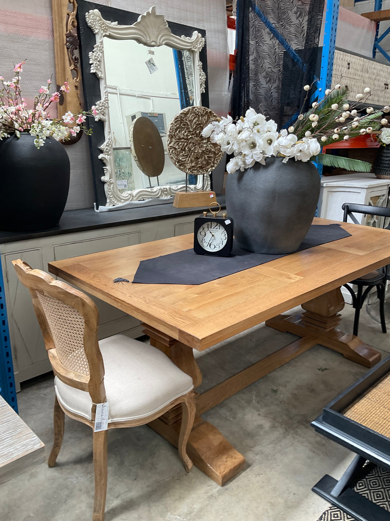 2m Oak Wood Trestle Dining Table and