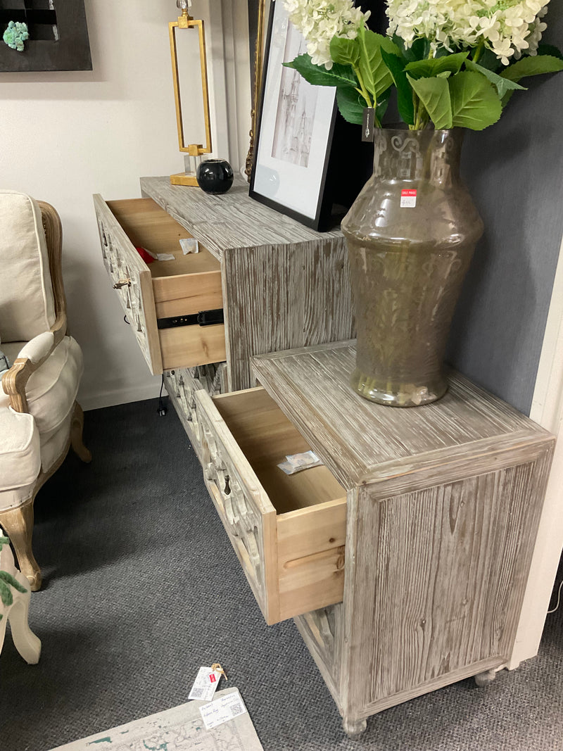 Mirrored/Wood 2 Drawer Bedside Mud Grey
