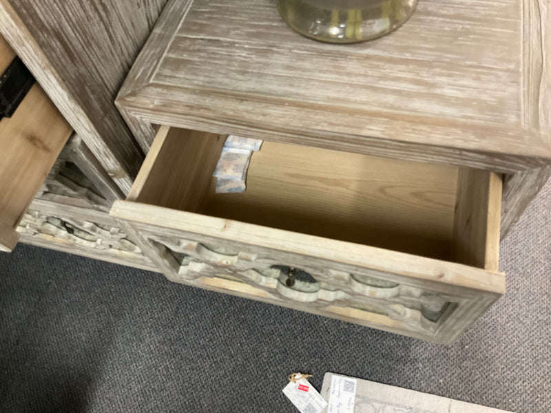 Mirrored/Wood 2 Drawer Bedside Mud Grey