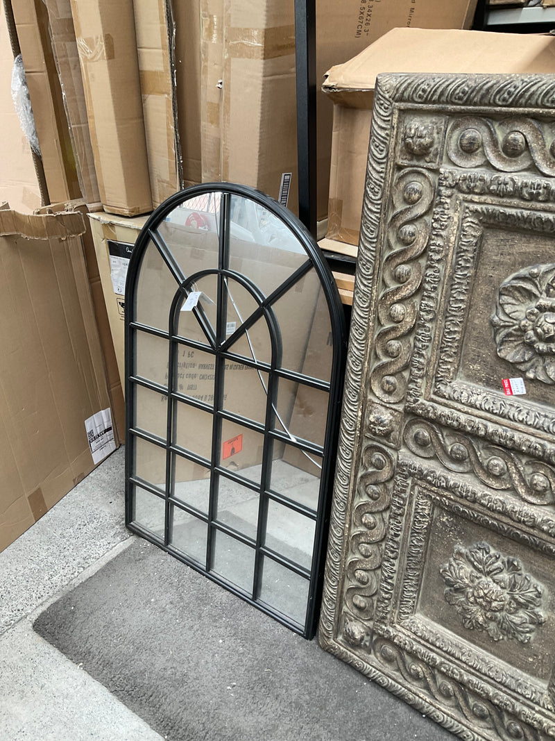Metal Church Window Mirror Black/Broken