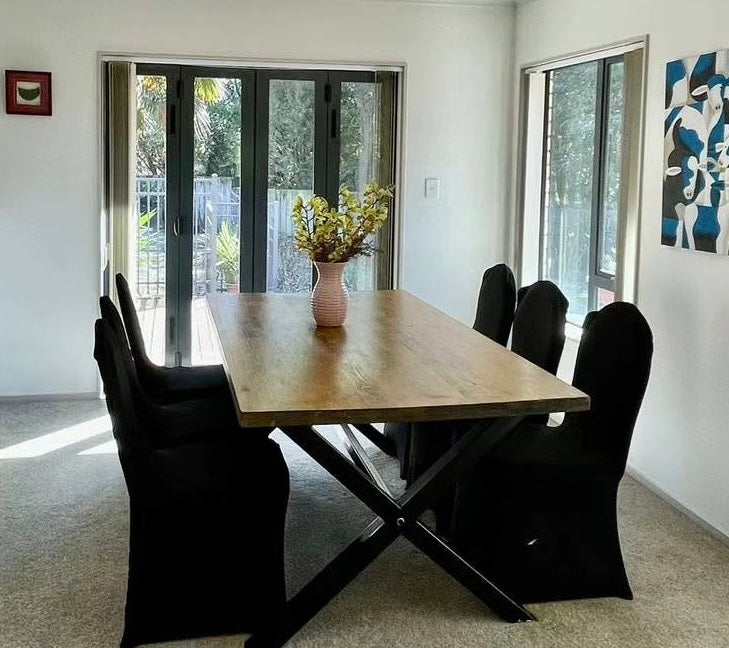 2.4M Wood Dining table/ Cross Legs