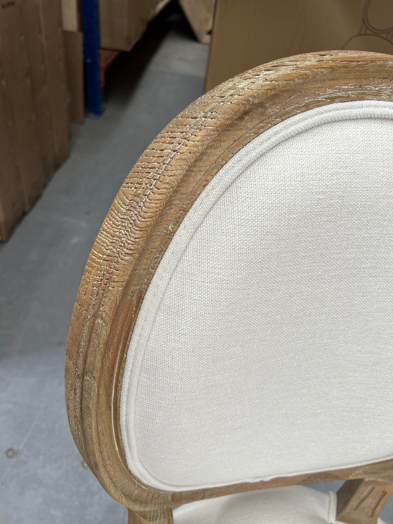 French Country Oval Aubergine Linen  Oak Dining Chair