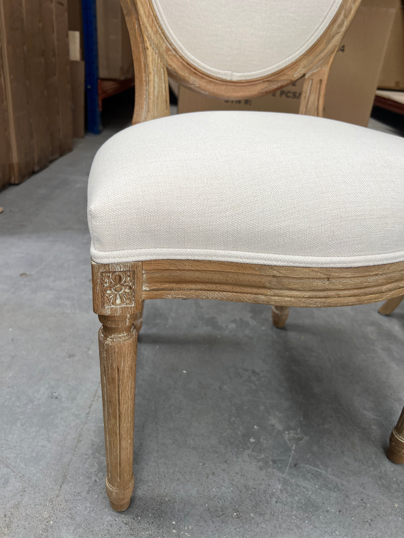 French Country Oval Aubergine Linen  Oak Dining Chair