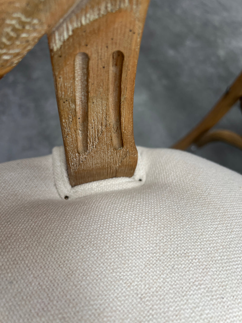 French Country Oval Aubergine Linen  Oak Dining Chair