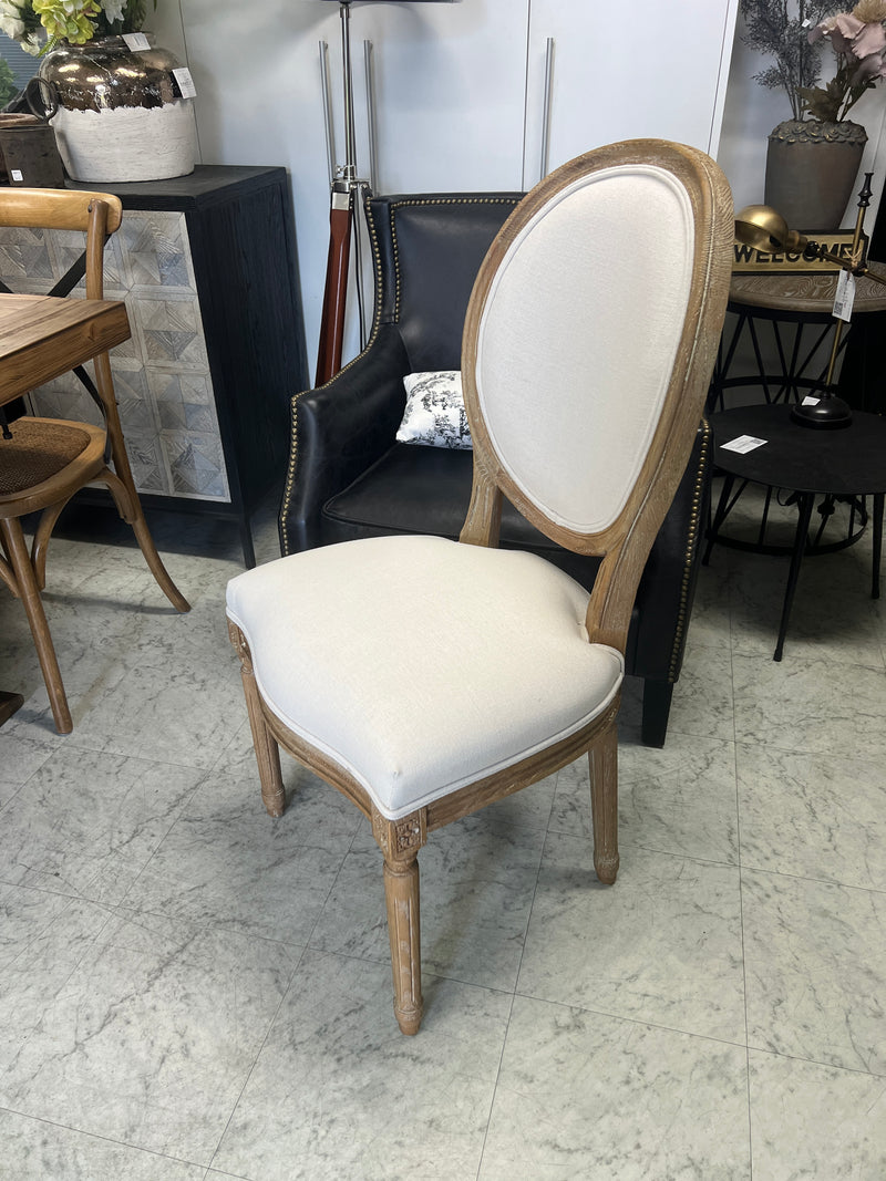 French Country Oval Aubergine Linen  Oak Dining Chair