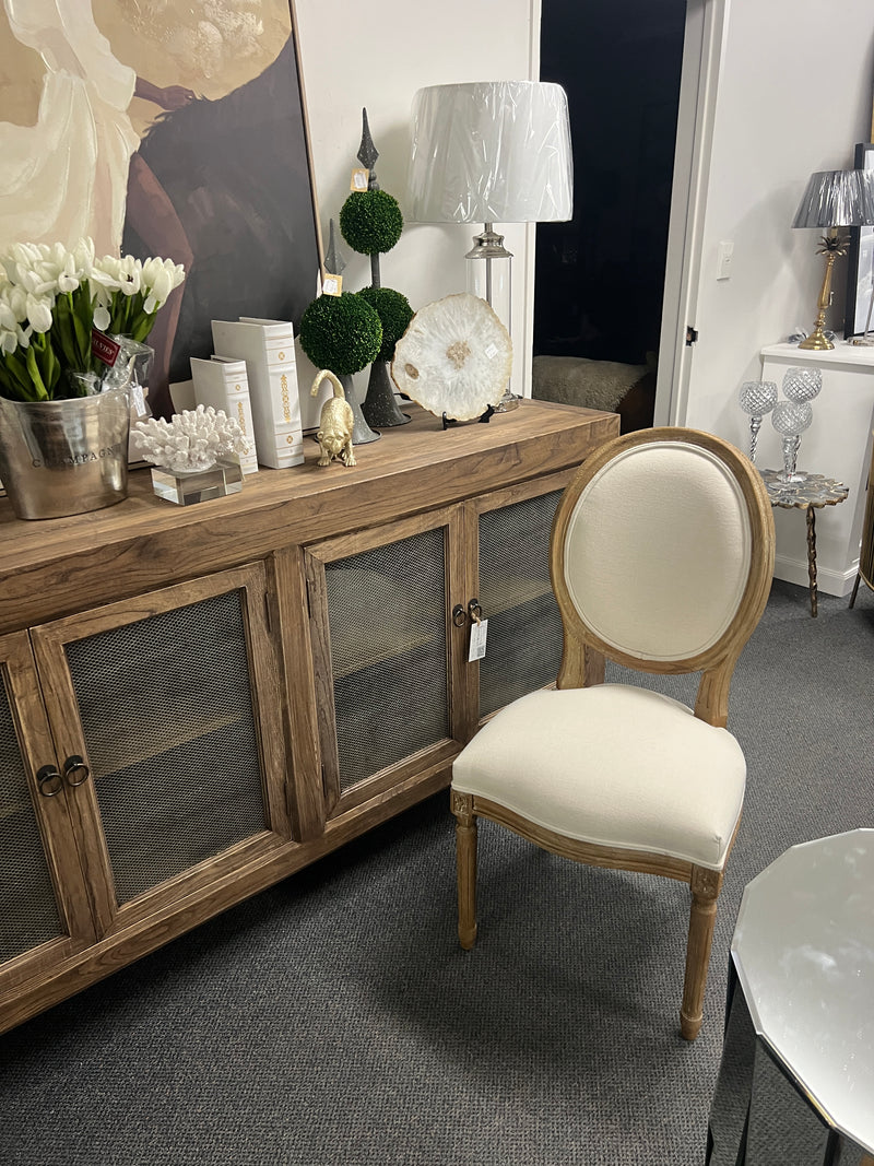 French Country Oval Aubergine Linen  Oak Dining Chair