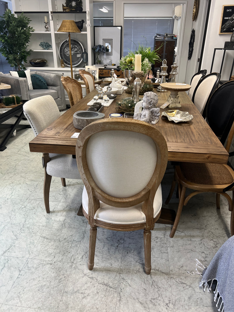 French Country Oval Aubergine Linen  Oak Dining Chair