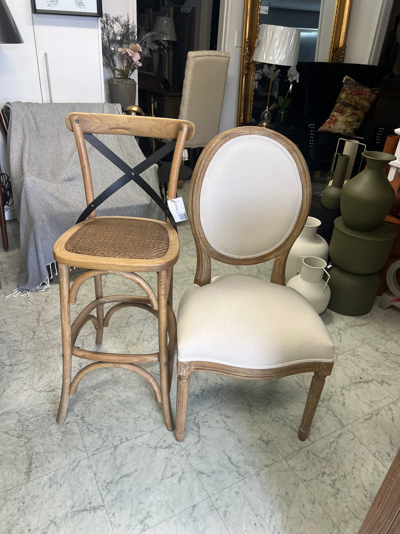 French Country Oval Aubergine Linen  Oak Dining Chair