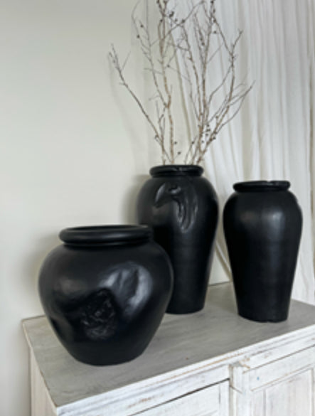 Organic Teak Pot 27x25cm Black Yakisugi