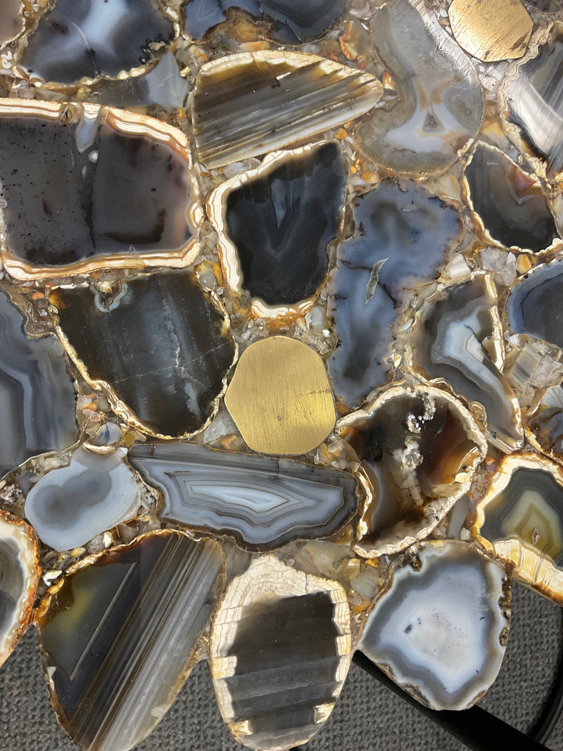 Black Agate side table with Brass Inlay /Tri Legs