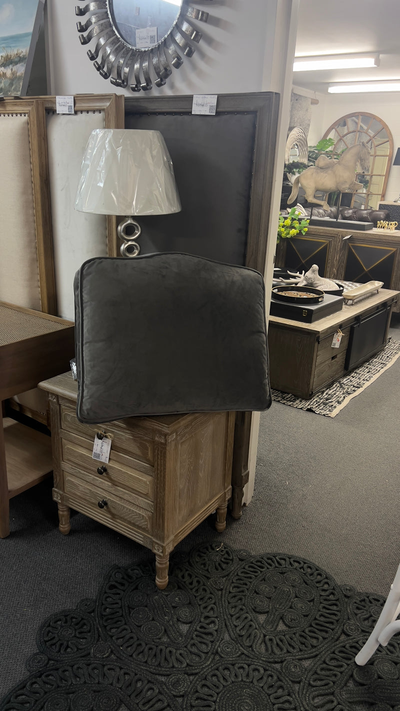 Queen/ French Country Oak Headboard 150cm H / Charcoal Velvet