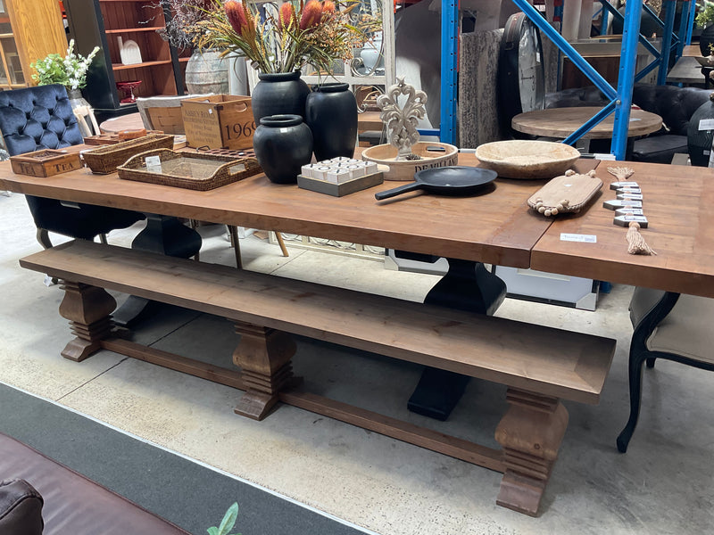 2.4m Reclaimed Wood Trestle Dining Table Bench
