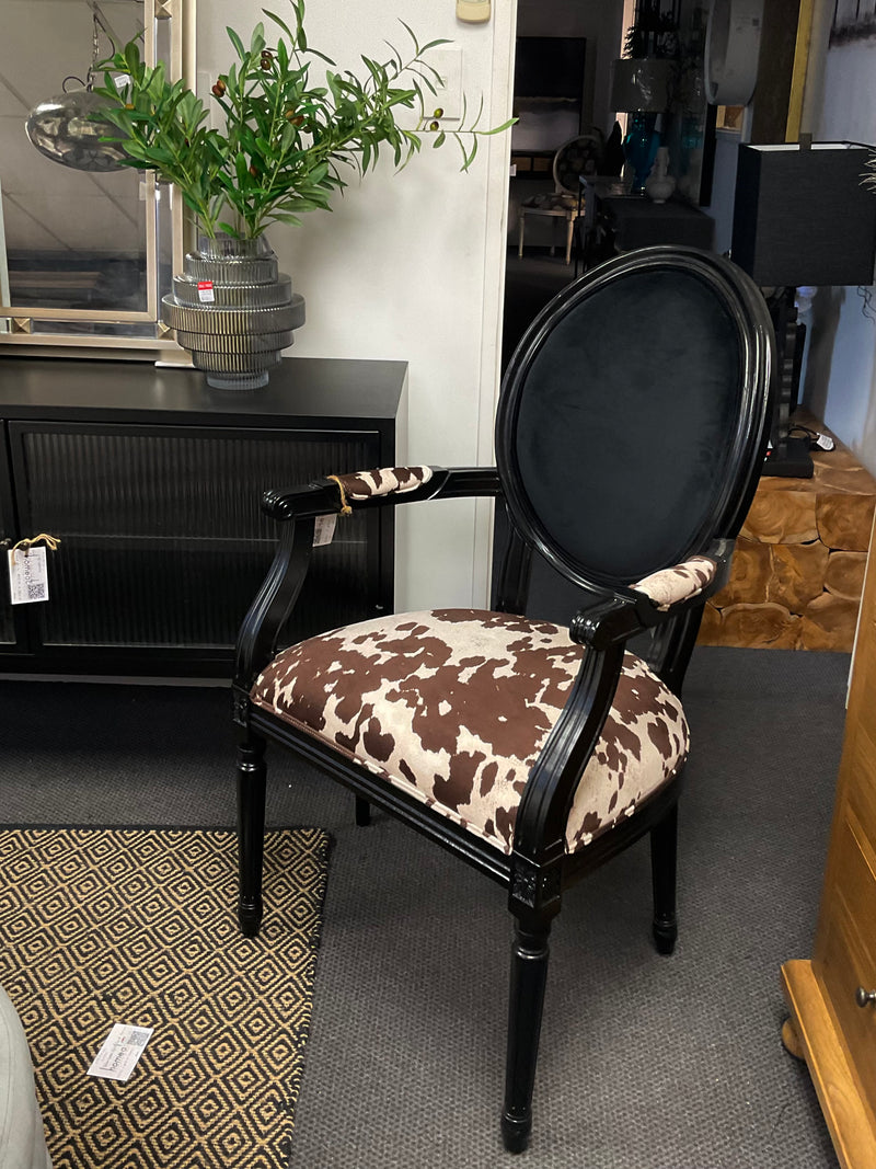 Vintage French Cowhide Look Fabric Armchair