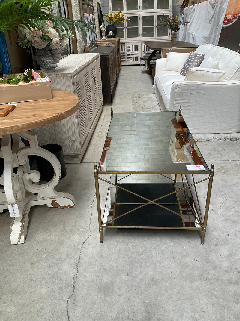 Floor Model Clearance Metal & Mirror Cross Bar Coffee Table