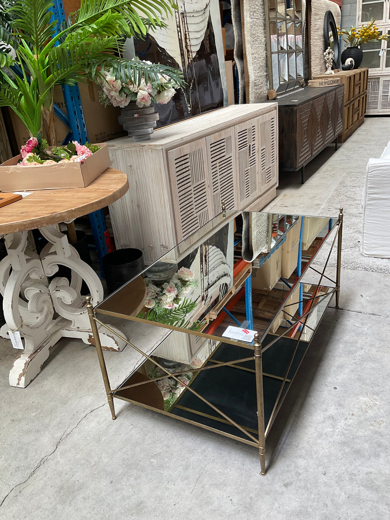 Floor Model Clearance Metal & Mirror Cross Bar Coffee Table