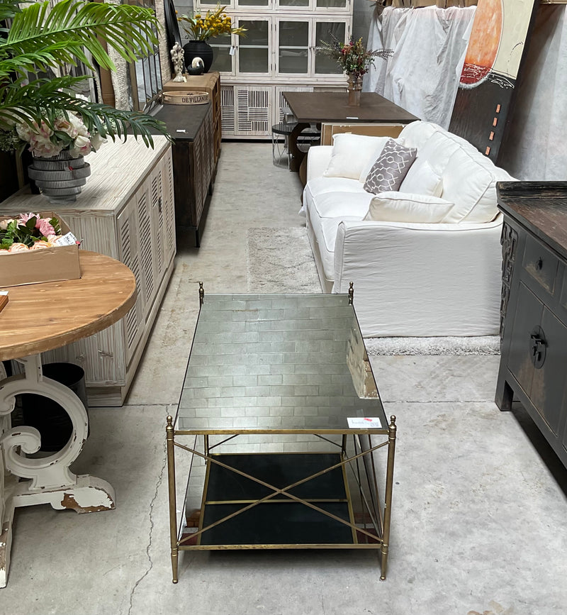Floor Model Clearance Metal & Mirror Cross Bar Coffee Table