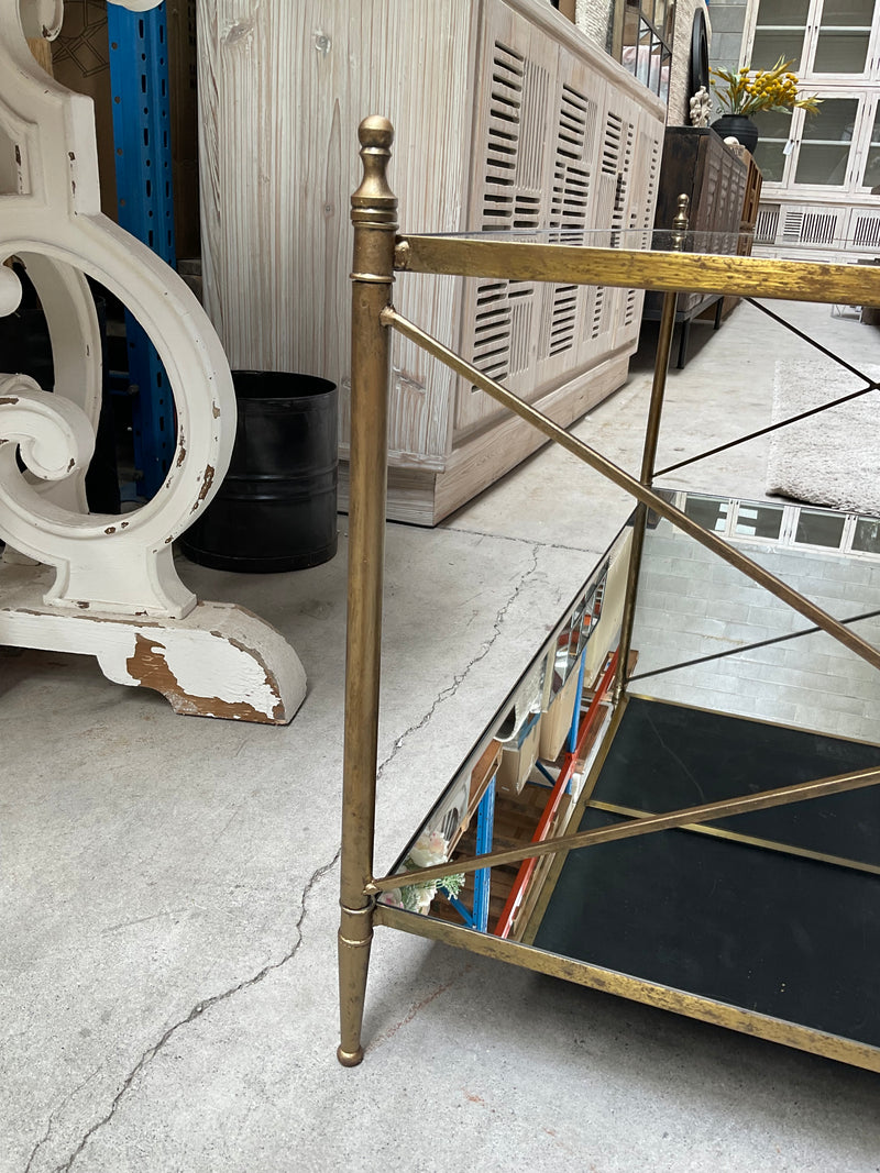 Floor Model Clearance Metal & Mirror Cross Bar Coffee Table